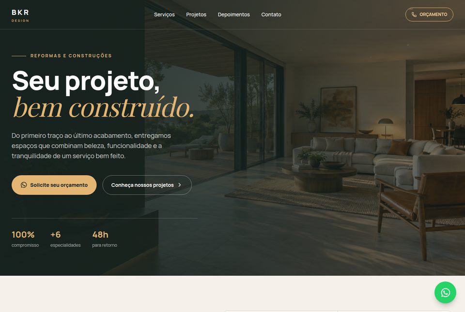 Página inicial do site BKR Engenharia